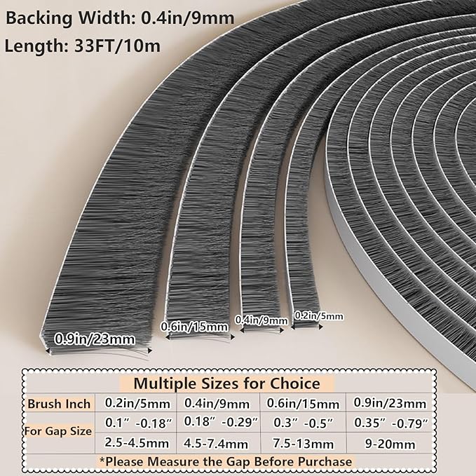 Weather Stripping Seal Tape 0.2inX0.4inX33FT Heavy Duty Adhesive Waterproof Door and Window Draft Blocker for Home Perfect for Insulation Noise Reduction and Energy Saving Grey
