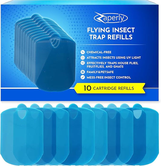 10-Pack Refill Cartridges for Fruit Fly Trap Indoors - Strong Adhesive to Capture Fruit Flies, Gnats, Houseflies, Moths, and Flying Insects