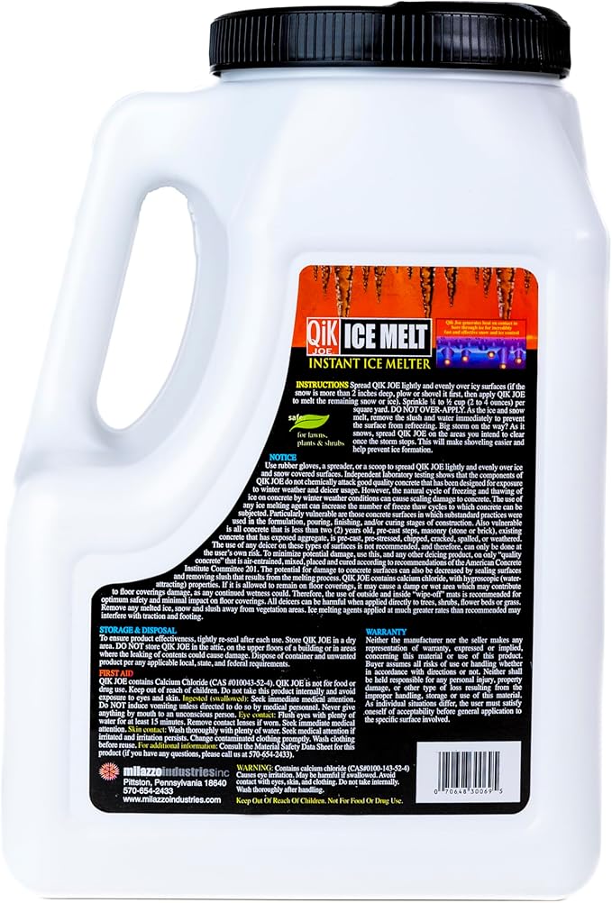 Qik Joe Calcium Chloride Ice Melt - Instant Snow and Ice Melt for Sidewalks, Driveways, Steps, and Parking Lots - Deicer for Concrete, Asphalt, and Other Surfaces - 9 Lbs