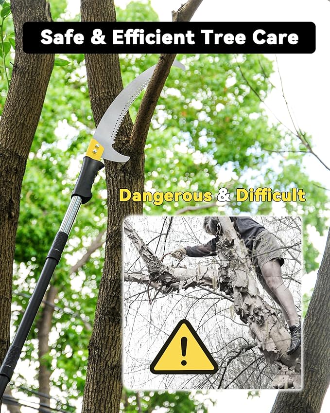 11FT Pole Saw with Adjustable Length for Tree Trimming, Lightweight Manual Pruning Saw with Mn Steel Blade, Long Extension Branch Cutter Pole Pruner for Yard, Garden, Patio and Forestry Use