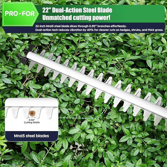 20V Max Cordless Hedge Trimmer with Battery and Charger, 22" Dual-Action Blade, 1600RPM, 3/5" Cut, Dual Safety Switch, Lightweight Electric Bush and Grass Shrub Trimmer for Garden and Yard
