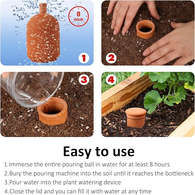 Large 3.3L Terracotta Watering Pots Ollas Self Watering Planter Watering System 10inch-Simple Irrigation Peripheral Water System Indoor Outdoor Plant Watering Globes Large Reservoir Bulbs