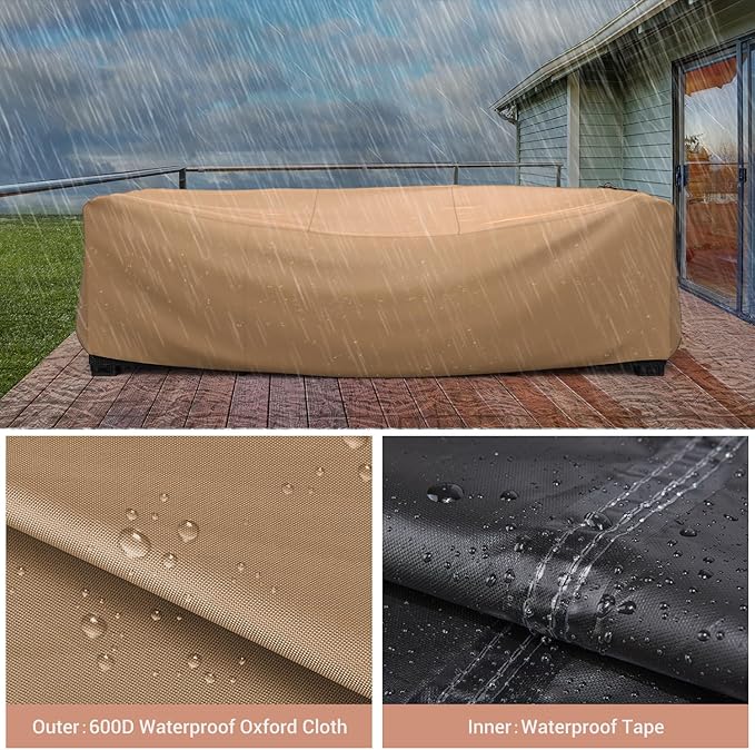 Mrrihand Heavy Duty Patio Furniture Covers, Outdoor Furniture Covers Waterproof Sectional Sofa Set, Patio Table and Chair Set Cover 90" L×62" W×28" H,Brown