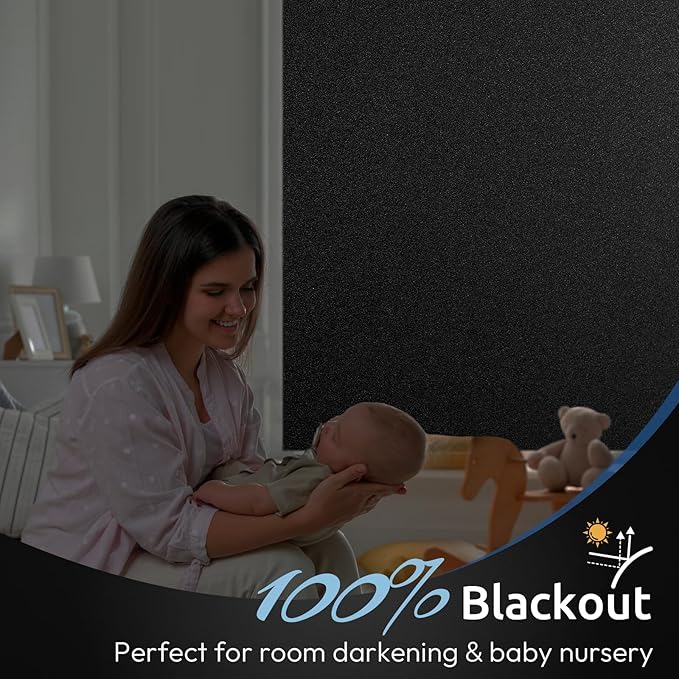 rabbitgoo Blackout Window Film, Sun Heat Blocking Privacy Cover for Glass, Removable Opaque Room Darkening Dark Black Out Window Covers Tint Shades for Home Day Sleep Light Blocker 17.5 x 118.1 Inches