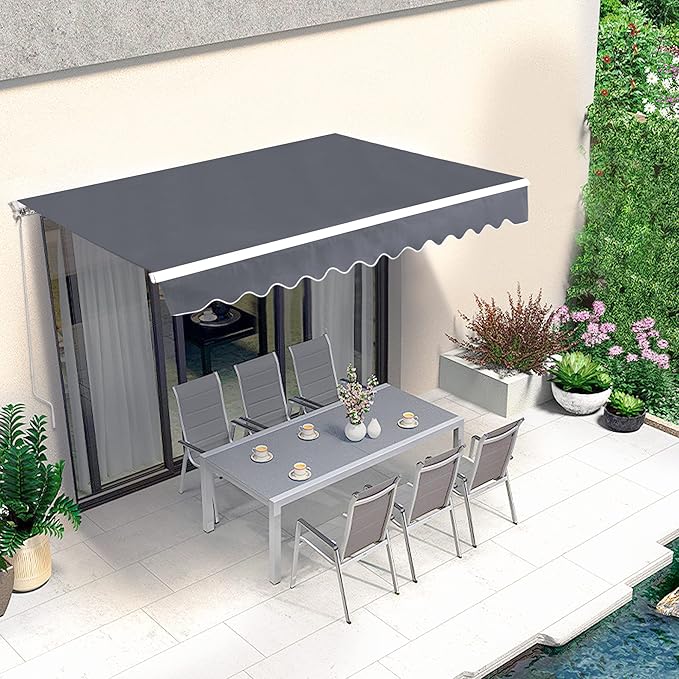 MCombo 9.9x7.8 Feet Manual Retractable Patio Door Window Awning Sunshade Shelter Outdoor Canopy, 0810 (Grey, 9.9'(L) x 7.8'(W))