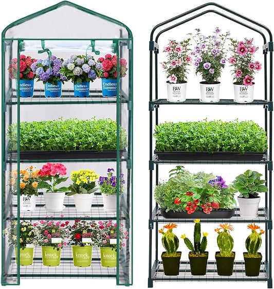 Mini Greenhouse for Indoor Outdoor, Plant Green House 4-Tier Rack Stand Portable Greenhouses with Durable PVC Cover for Seedling, 2.5x1.6x5.2 FT,Ideal Gardening Gifts for Women Men(PLGH704P)
