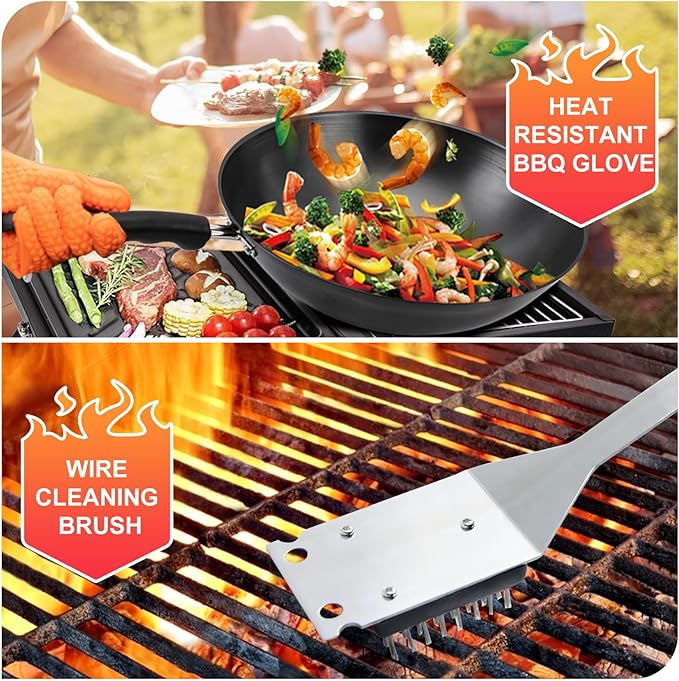 28PCS Stainless Steel BBQ Grill Accessories Set, Grilling Gifts for Men Birthday Father's Day, Portable Multifunction Grilling Utensils Tools Kit with Storage Bag for Outdoor Grill Camping BBQ Party