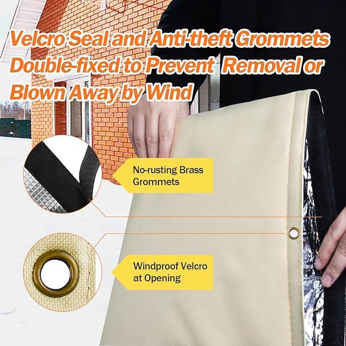 Backflow Preventer Pipe Insulation Cover (5°F) - Irrigation Sprinkler Valve Insulated Pouch - Water Well Pump Cover - Sturdy 5 Layers for Winter Freeze Protection, 52" W x 32" H, Beige