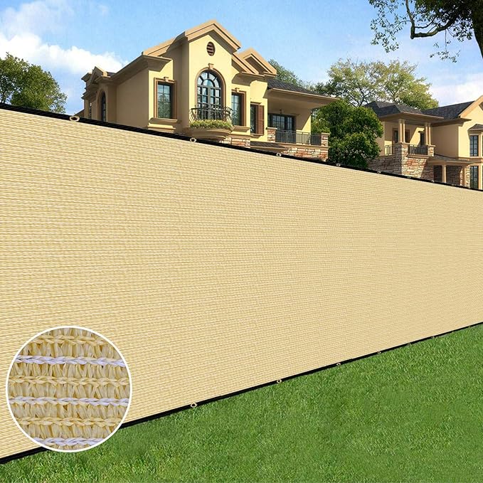 Sunnyglade 6 feet x 100 feet Privacy Screen Fence Heavy Duty Fencing Mesh Shade Net Cover for Wall Garden Yard Backyard (6 ft X 100 ft, Sand)