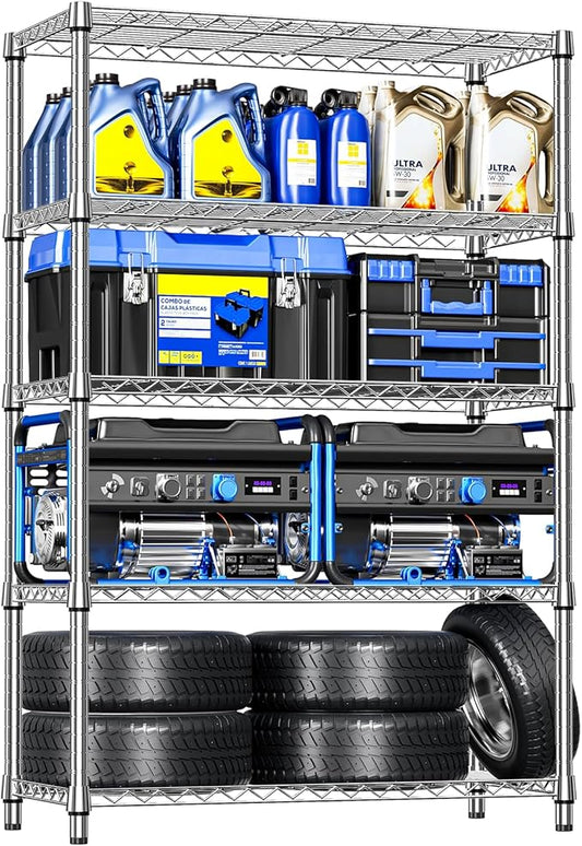 IZEUK 5-Tier Heavy Duty Metal Storage Shelving Unit (Chrome, 17.7" D x 47.2" W x 72.3" H, 1750 lbs Capacity), Adjustable Steel Wire Rack Shelf Organizer for Garage, Kitchen, Pantry, Basement, Laundry