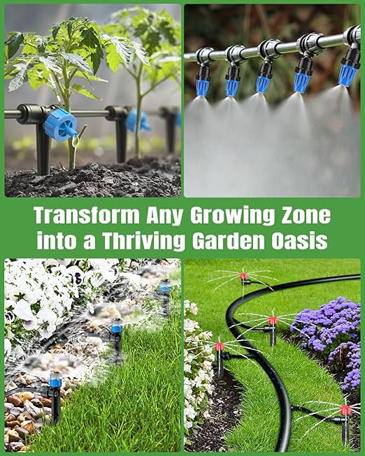 Pawfly 250 ft Drip Irrigation System, Quick-Connect Drip Irrigation Kit with 50ft 1/2" & 200ft 1/4" Tubing and Accessories, Garden Watering System for Greenhouse,Yards,Lawn,Raised Bed