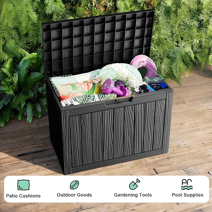 45 Gallon Resin Deck Box, Lockable Outdoor Storage Box for Patio Cushions Storage Furniture,Garden Tools, Pool Supplies, Weatherproof and UV Resistant(Black)