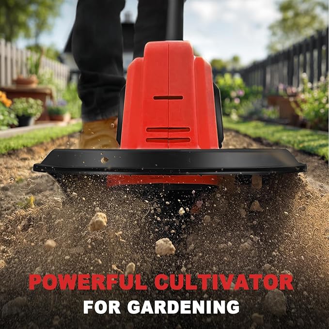 MaxMore Cordless Tiller Cultivator Compatible with Milwaukee 18V Battery (Tool Only), Electric Garden Rototiller with 48 Steel Tines, 270RPM, 8.7" Tilling Width, 6.3" Depth for Gardening, Soil Turning