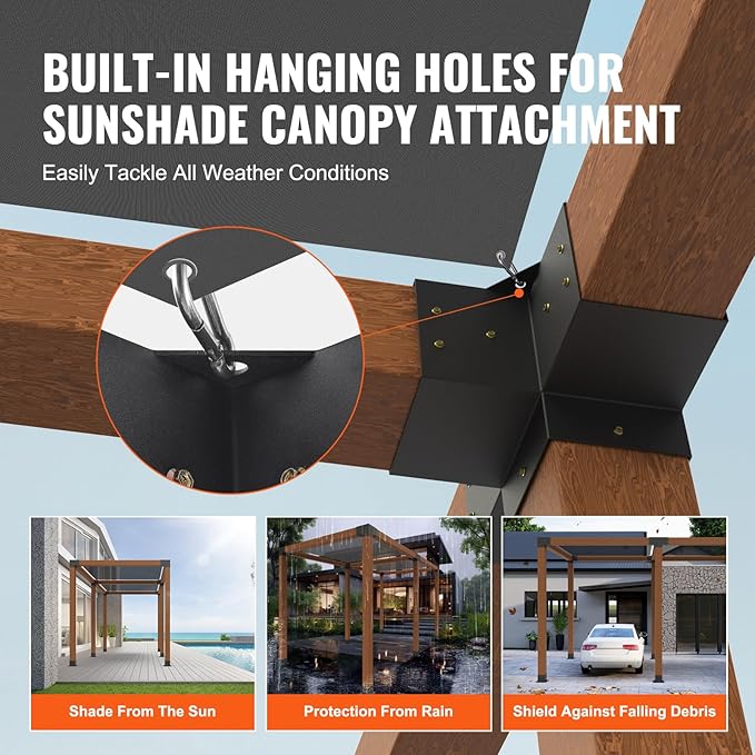 VEVOR Pergola Bracket Kit, 6x6 Inch (Inner Size 5.5x5.5), 2 Pcs 4-Way Heavy Duty Corner Bracket Woodworks DIY Post Base Kit, Easy Installation Wooden Beams for Gazebos, Patio Pergolas, Log Cabin