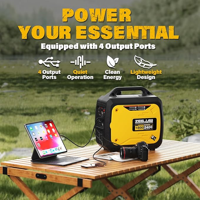 2400-Watt Portable Inverter Generator, EPA Compliant, CO-Sensor, Eco-Mode Feature, Lightweight & Quiet Gas Powered Generators for Home Use
