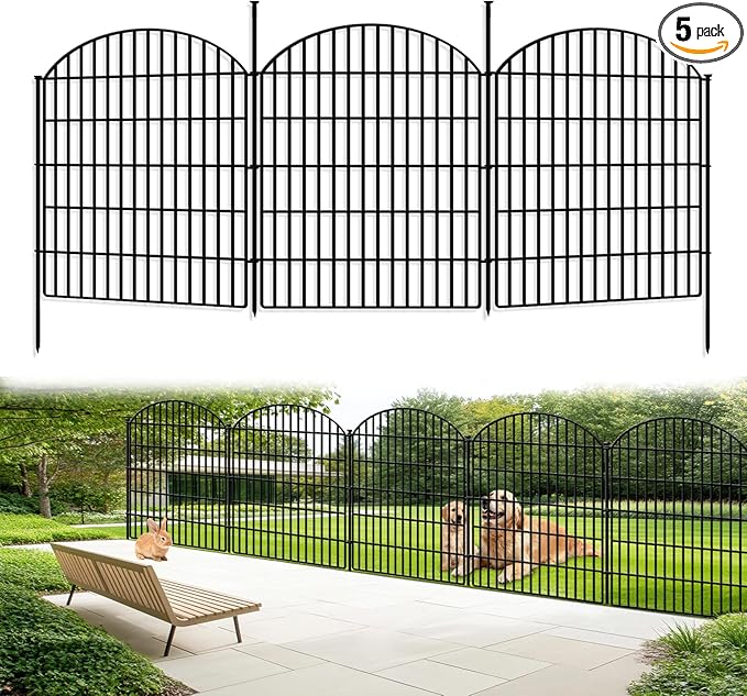 5 Panels Decorative Garden Fence 33in (H) x 11.15ft (L), Rustproof Metal No Dig Fencing Animal Barrier Border for Dog Rabbit, Flower Edging for Yard & Patio Outdoor Landscape