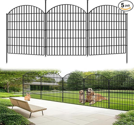 5 Panels Decorative Garden Fence 33in (H) x 11.15ft (L), Rustproof Metal No Dig Fencing Animal Barrier Border for Dog Rabbit, Flower Edging for Yard & Patio Outdoor Landscape