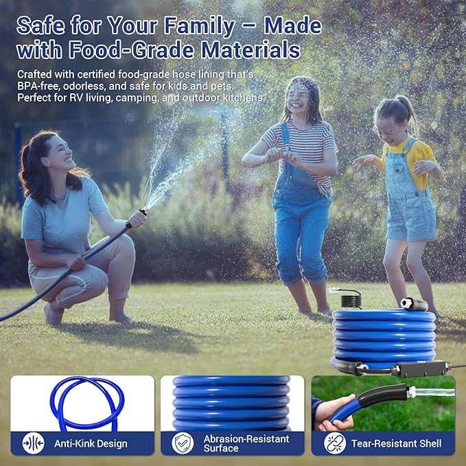 100ft Heated Water Hose for RV, Heated Drinking Water Hose, Features Energy-Saving Thermostat, Water Line Freeze Protection Down to -40°F/-40°C, Heated Garden Hoses with Adapter, Lead and BPA Free