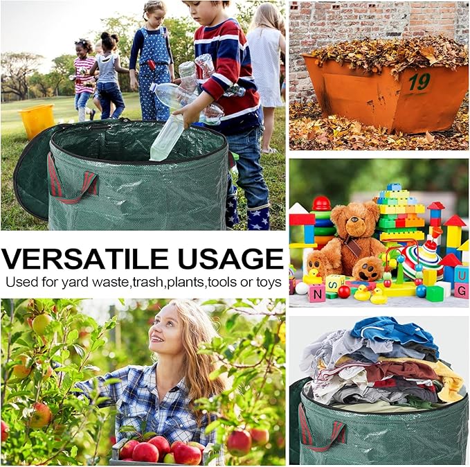 3 Pack 132 Gallons Reusable Yard Waste Bags with Double Bottom and Zipper Lid Extra Large Lawn and Leaf Bags Heavy Duty With 4 Handles Garden waste Bags Container for Debris Grass Clipping