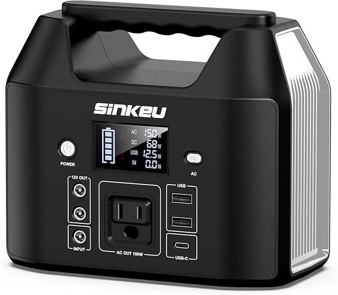 SinKeu Power Bank Station (38,400mAh), 128Wh Portable Power Station, LiFePO4 Battery, 200W Peak Solar Generator, for Outdoor Camping, Traveling, and Emergencies-Silver