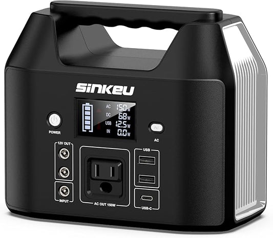 SinKeu Power Bank Station (38,400mAh), 128Wh Portable Power Station, LiFePO4 Battery, 200W Peak Solar Generator, for Outdoor Camping, Traveling, and Emergencies-Silver