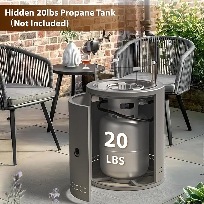 Fire Pit Propane Smokeless 20" Fire Pit Outdoor Patio Fireplaces,50000 BTU Portable Round Fire Pit with Lava Rocks Glass Wind Guard Protective Cover for Outside Camping Garden Balcony