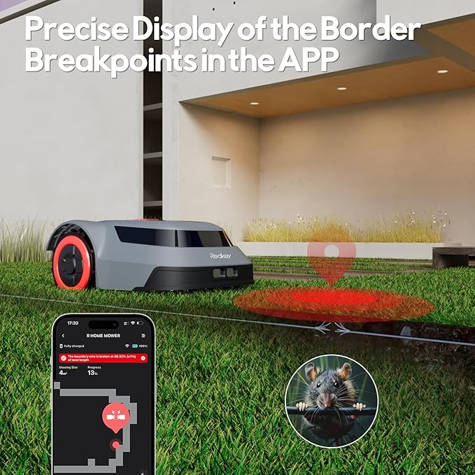 Redkey MGC1000 Robot Lawn Mower with 590ft Boundary Wires for 0.25 Acre (1/4 Acre), 45% Slope, 70Mins Runtime, Auto Recharge, Automatic Robotic Lawn Mower w/Precise Location & Breakpoint Detection