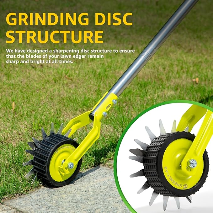 58-Inch Manual Edger Lawn Tool, Wheel Rotary Edger with Adjustable 4-Section Stainless Steel Handle & Cushion Grip, Rust-Resistant for Sidewalk, Driveway, Garden, Landscaping