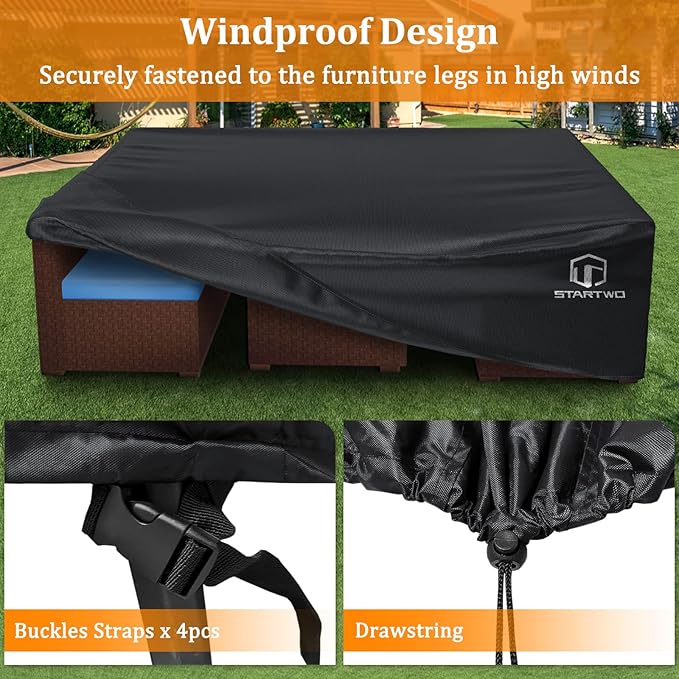 STARTWO Patio Furniture Covers Waterproof, Anti-UV Tear-Resistant Heavy Duty 7-12 Seats Outdoor Furniture Cover for Sectional Sofa, Patio Table Cover, 108" Lx82 Wx28 H, Black