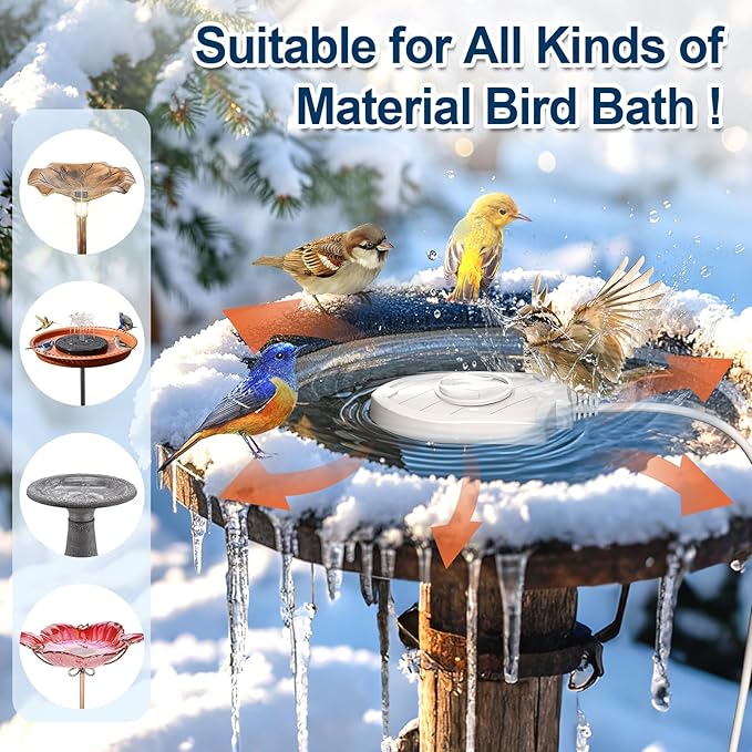 Bird Bath Heater for Outdoors in Winter, 100W Birdbath Water Heater Submersible for Winter Full-Covered Aluminum, Heated Bird Bath Deicer Thermostatic Control for Yard Patio Small Pond(White)