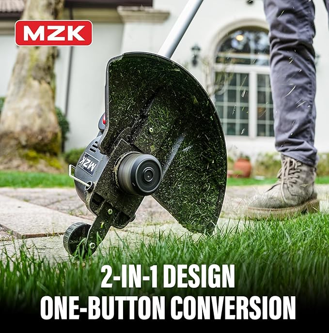 MZK 20V 12'' Cordless String Trimmer, Grass Trimmer&Edger with 8 Replacement Spools, Battery Powered Lightweight Weed Trimmer with Auto Line Feed for Garden, Lawn(2 * 2AH Battery and Charger Included)