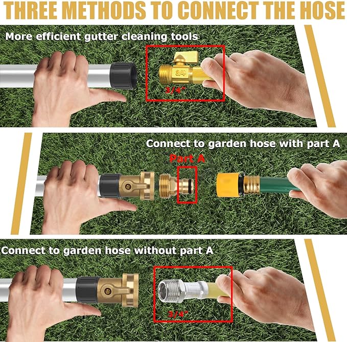 16ft (24ft Reach) Gutter Cleaning Tools from The Ground, Telescoping Rain Gutter Cleaner Tool, Gutters Cleaning Wand, Gutters Cleaning Hose Attachment & Connection Adapter