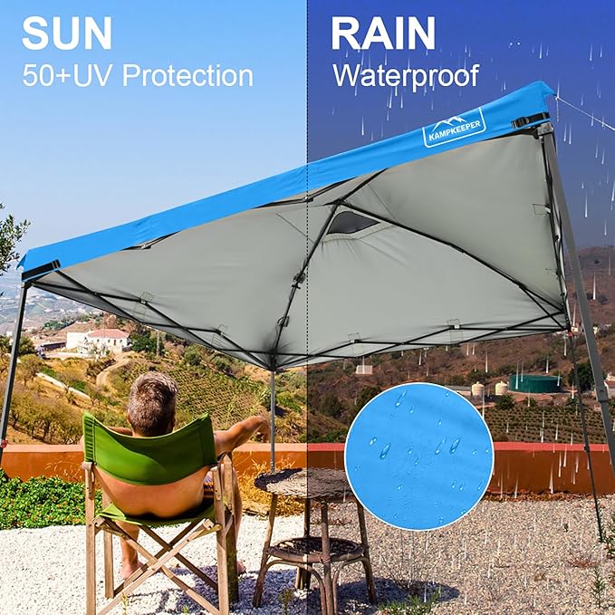 KAMPKEEPER Replacement Top Pop Up Canopy Tent Cover Roof with Air Vent and Adjustable Elastic Strap, Polyester UV Waterproof for Outdoor Garden Patio Sun Shade(Top Only) (Light Blue, 10x10FT)