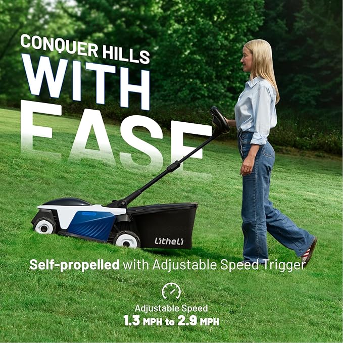 Electric Lawn Mower, Self-propelled Lawn Mower Cordless 40V(2x20V) 18.5" Brushless Mower with Electric Cutting Height Adjustment, Higher Rotation Speed, 2 x 4.0Ah Battery and Rapid Charge Included