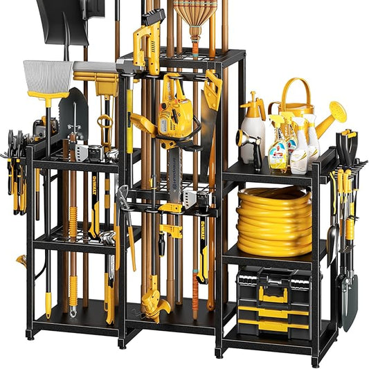 42" H Large Garden Tool Organizer, Holds Up to 86 Tools, Heavy Duty Yard Tool Organizer for Garage, 61โ Wide Lawn Freestanding Tool Storage Rack for Outdoor Shed Tool Rake, Shovel, Brooms