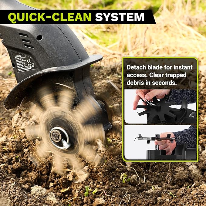 Cordless Electric Garden Tiller: DEKOPRO Power Cultivator for Effortless Soil Cultivation in Flower Beds, Vegetable Gardens, Lawns-Lightweight Lawn Yard Garden Tiller for Women & Seniors