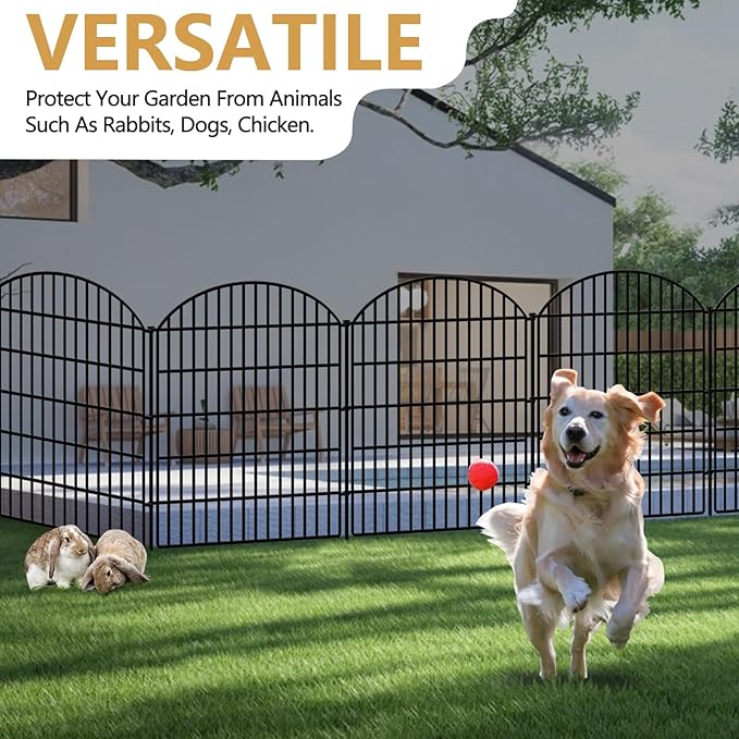 10 Panels Decorative Garden Fence, 40in (H) X 22.31ft (L) No Dig Dog Fences Outdoor for Yard, Rustproof Tall Metal Fencing Panels, Animal Barrier Suitable for Yards Border, Patio, and Outdoor Use