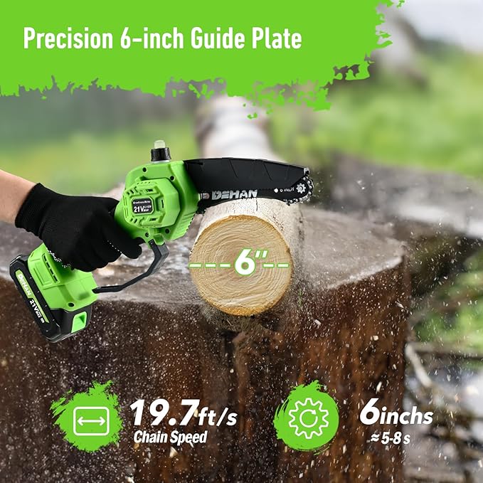 6 Inch Mini Cordless Chainsaw Brushless Electric Chain Saw with 2 2.0Ah Batteries and 3 Chains Lightweight Handheld Tree Trimmer for Wood Cutting Gifts for Men Dad and Husband