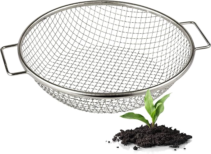Round Soil Sifter for 5-Gallon Bucket (3/8-inch Mesh), Stainless Steel Garden Sieve with Handles
