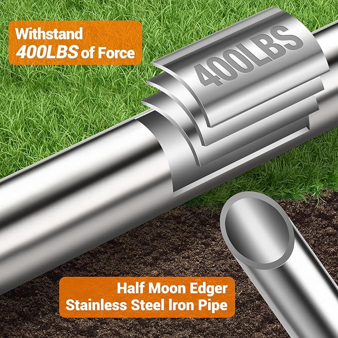 Manual Edger Lawn Tool: Half Moon Edger with Saw-Tooth Upgrade – 38'' Stainless Steel Edging Tool for Garden, Yard & Sidewalks – Ergonomic T-Grip for Clean Edging on Flower Beds