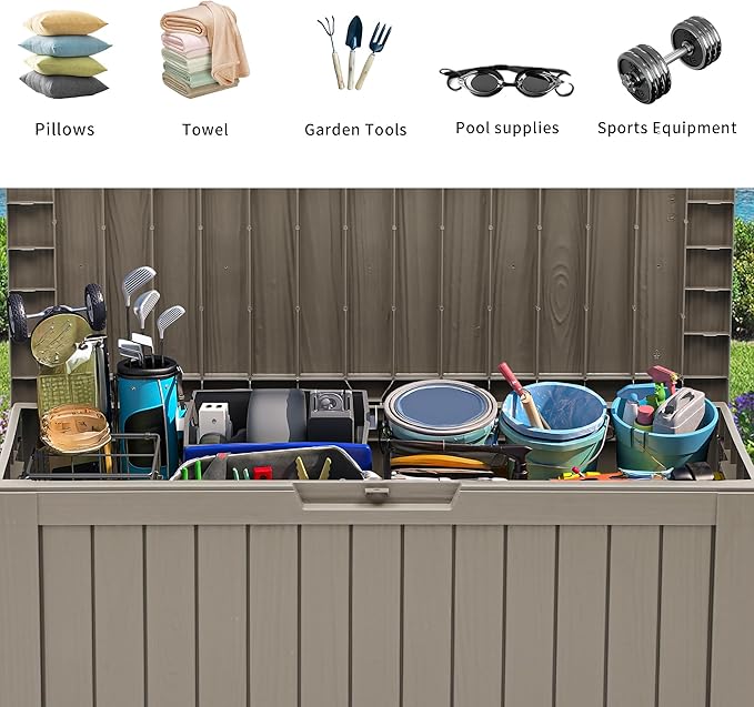 YITAHOME 72 Gallon Outdoor Storage Box w/Wheels, Resin Deck Box Indoor & Outdoor Patio Storage Box for Throw Pillows, Athletic Gear, Yard (Light Brown)