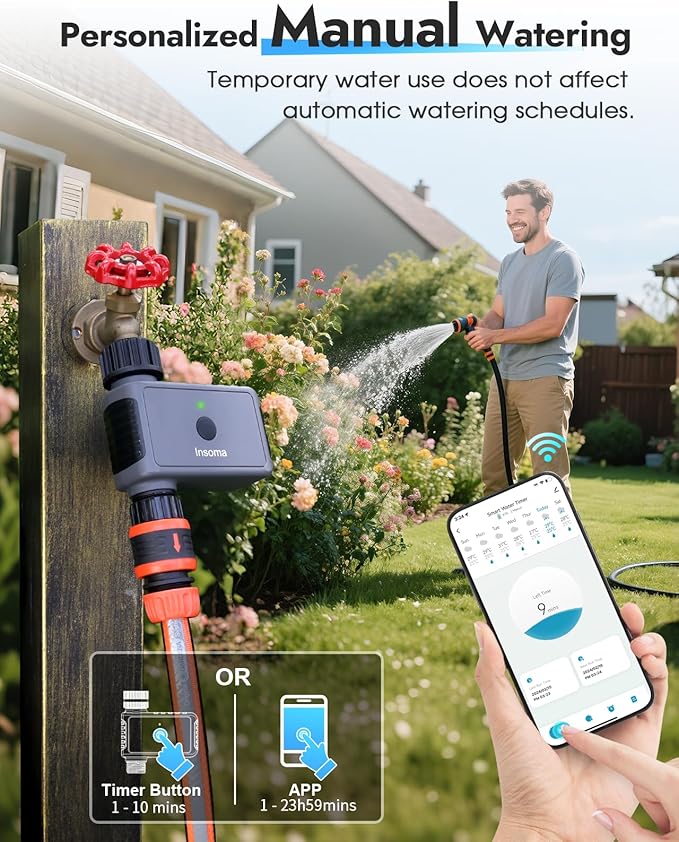 WiFi Sprinkler Timer, WiFi Water Timer for Garden, Smart Hose Timers with Hub Support 2.4GHz, App/Voice Control Work with Alexa & Google Assistant, Rain Delay & Manual Watering,for Yard Lawn Plant