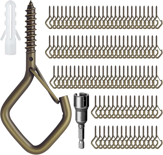 110 PCS Q-Hanger Hooks for String Lights, Ceiling Hangers for Plants & Wind Chimes, Christmas Decorations Outdoor Hooks Bronze