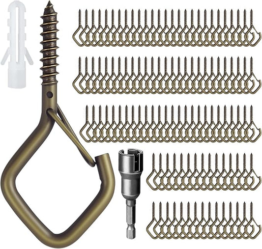 110 PCS Q-Hanger Hooks for String Lights, Ceiling Hangers for Plants & Wind Chimes, Christmas Decorations Outdoor Hooks Bronze