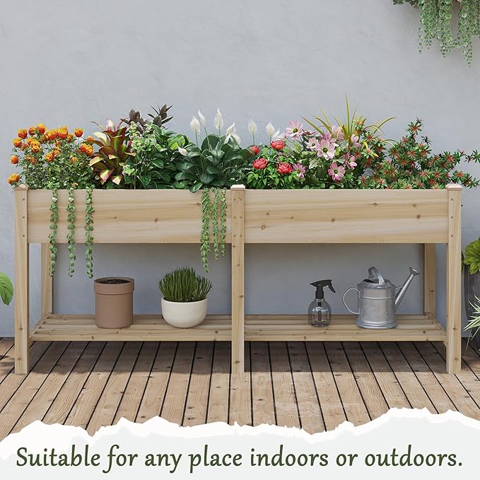 Wooden Raised Garden Bed ,Planter Box with Legs, Wooden Planter -Grow Herbs and Vegetables Outdoors – Naturally Rot-Resistant - Unmatched Strength Lasts Years (Natural-L)