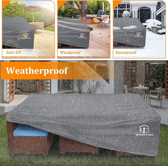 STARTWO Patio Furniture Covers, Waterproof Outdoor Furniture Covers Fits 12 Seats Table and Chairs, Outside Sectional Sofa Set, 126Lx64Dx29H