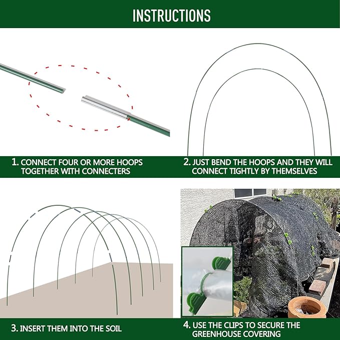 MAXPACE Greenhouse Hoops for 2.7ft or Wider Grow Tunnel, Rust-Free Fiberglass Support Hoops Frame for Garden Fabric, DIY Plant Support Garden Stakes, Gardening Supplies, 50pcs