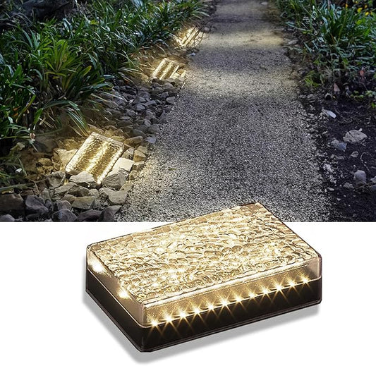 Solar Paver Outdoor Lights, 6x9 Recessed Brick Light, Heavy Duty IP67 Waterproof LED, Landscape Lighting for Ground, Pool, Garden, Driveway (Warm White, 1Pack)