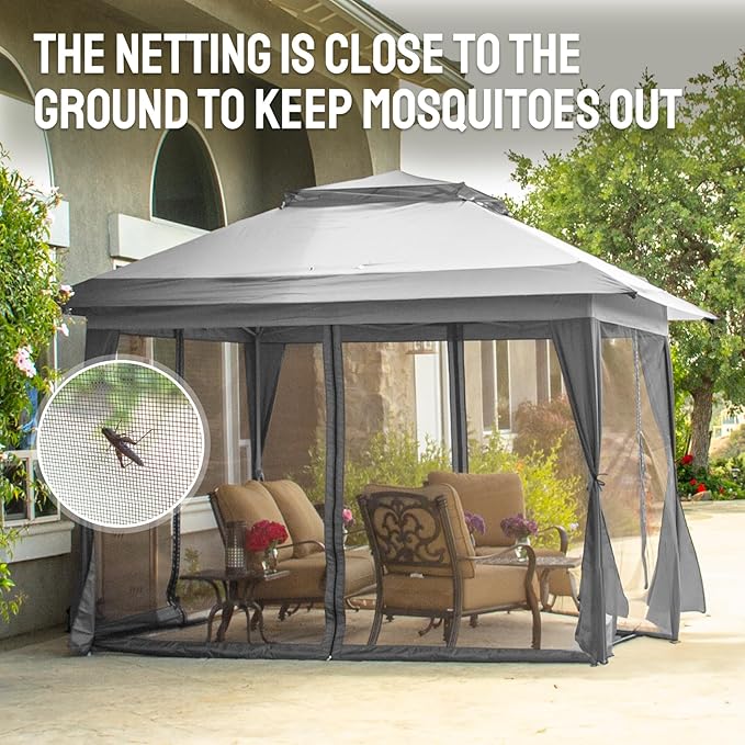 CROWN SHADES 13x13 Pop Up Gazebo, Canopy Tent, Gazebos on Clearance - Outdoor Gazebo for Backyard & Patio Furniture - Carpa Pop Up Tent with Wheeled STO-N-Go Cover Bag (Grey)