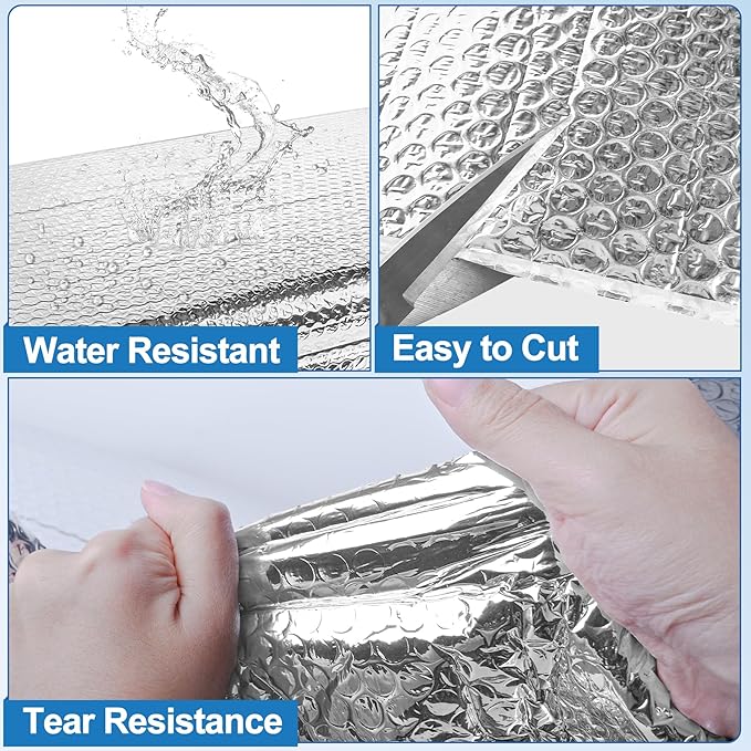 Garage Door Insulation Kit 16P Double Bubble Window Heat Insulation Panels, 6MM 24" x 54" Reflective Aluminum Foil Summer/Winter Barrier Insulation Sheets with 120 Adhesive Tapes for Garage Attic Wall
